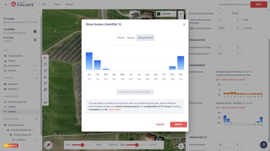 Energy System Designer Snow Losses