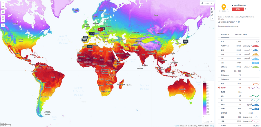 Temperature map by Solargis Prospect