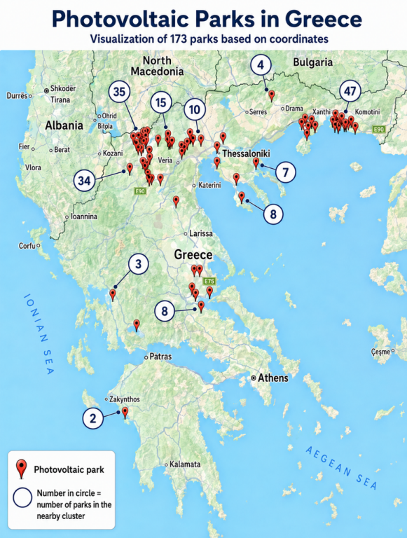 SES PV Parks in Greece map